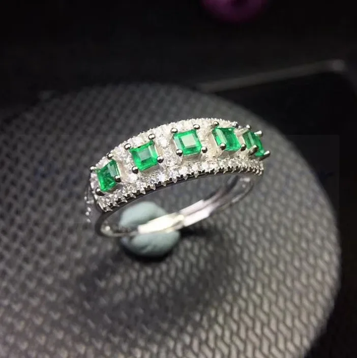 Изумрудное кольцо натуральной Изумрудный 925 серебро для мужчины или женщины кольца 3*3 мм 0.2ct* 5 шт. драгоценных камней# SL18062019
