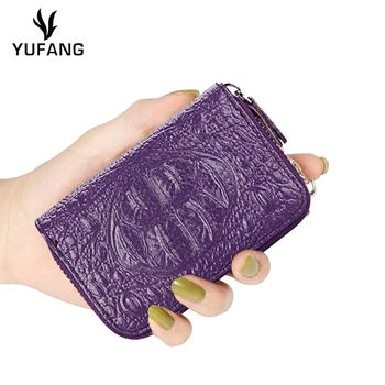 

YUFANG Women And Men Card Holder Fashion Credit Card Wallet Genuine Leather Money Bag Crocodile Pattern Coin Holder Classic
