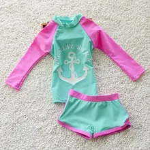 2016 New Arrival Girl swimsuit Baby swimwear Kids 2 pieces Bathing suit elastic boyleg shorts+Long sleeves Top Swimming Suits XS