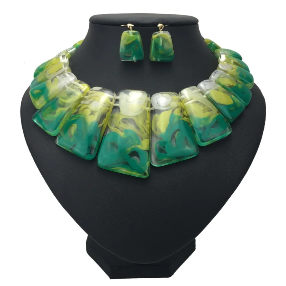 MANILAI Big Colouration Clear Resin Statement Necklaces Sets With Earrings Women Geometric Choker Necklace Fashion Jewelry Set
