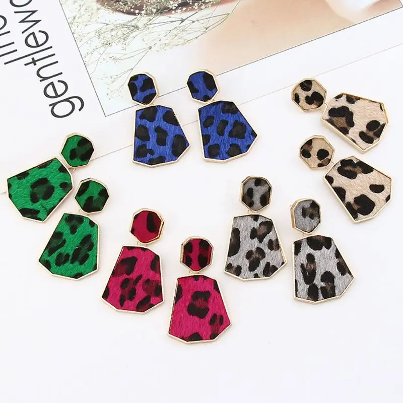 

Wild Leather Leopard Print Geometric Fur Drop Earrings For Women Fashion Jewelry