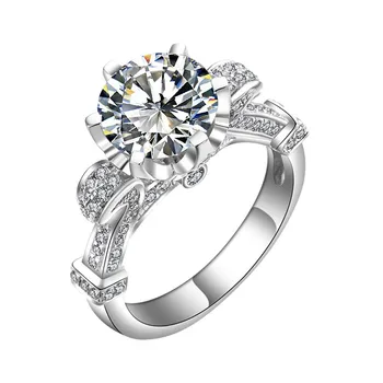 

Solid 585 White Gold Awesome 4Ct Top Quality Reliable Synthetic Carbon Ring for Women Engagement Classic Jewelry