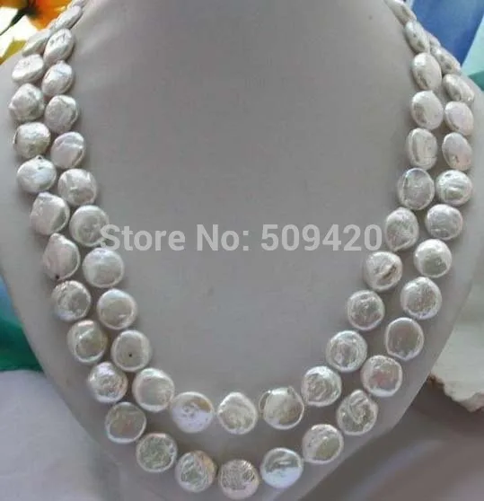 

~~ Free Shipping >45" 15MM WHITE COIN FRESHWATER CULTURED PEARL NECKLACE