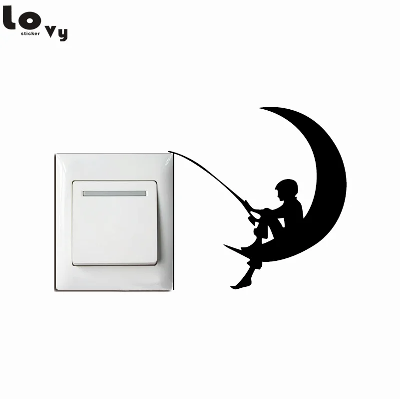 Fisherman Fishing Moon Vinyl Switch Sticker for Kids Room Bedroom Home Decor Fisherman Fishing Moon Vinyl Switch Sticker for Kids Room Bedroom Home Decor