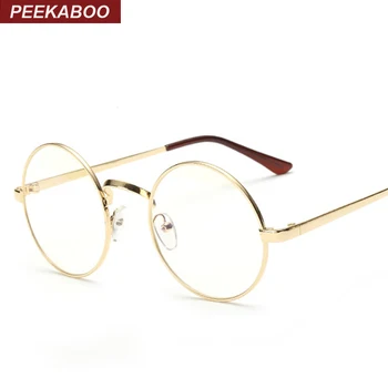 

Peekaboo Cheap small round nerd glasses clear lens unisex gold round metal frame glasses frame optical men women black uv