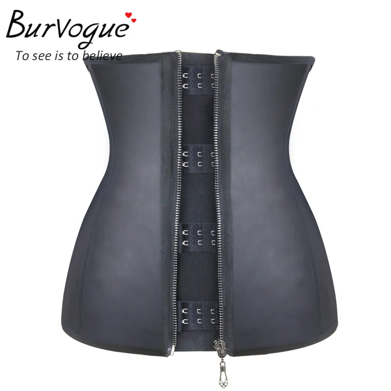 

Burvogue Women Corset Waist Corsets Black Latex Zipper Underbust Corset Slimming 9 Steel Bone Body Shaper Corset