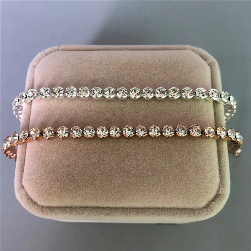 

JUNXIN 3/4MM White Zircon Charm Bracelets For Women 925 Silver/Gold Filled Link Chains Wedding Bangle CZ Female 2019 New Fashion