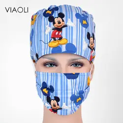 Viaoli новый сезон весна-лето Многоцветный Микки печати операционной шляпы красоты врачам работать Cap хлопок