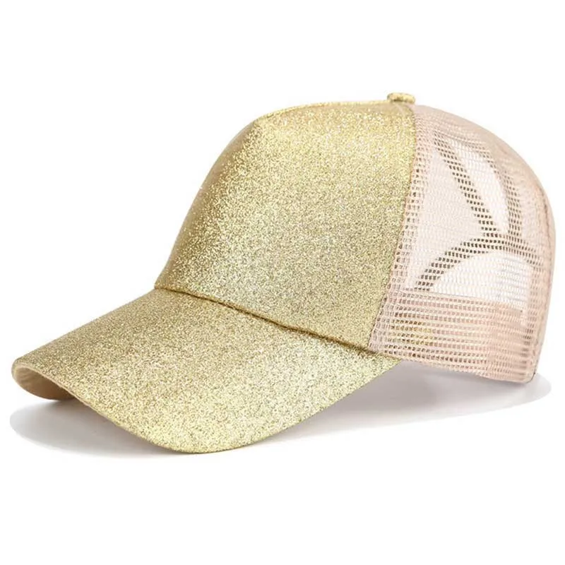 Кепка женская блеск конский хвост бейсбольная Кепка Snapback папа кепка-бейсболка Кепка s Женская грязная булочка летняя сетчатая шляпа Женская регулируемая хип-хоп шляпы - Цвет: Glitter Gold