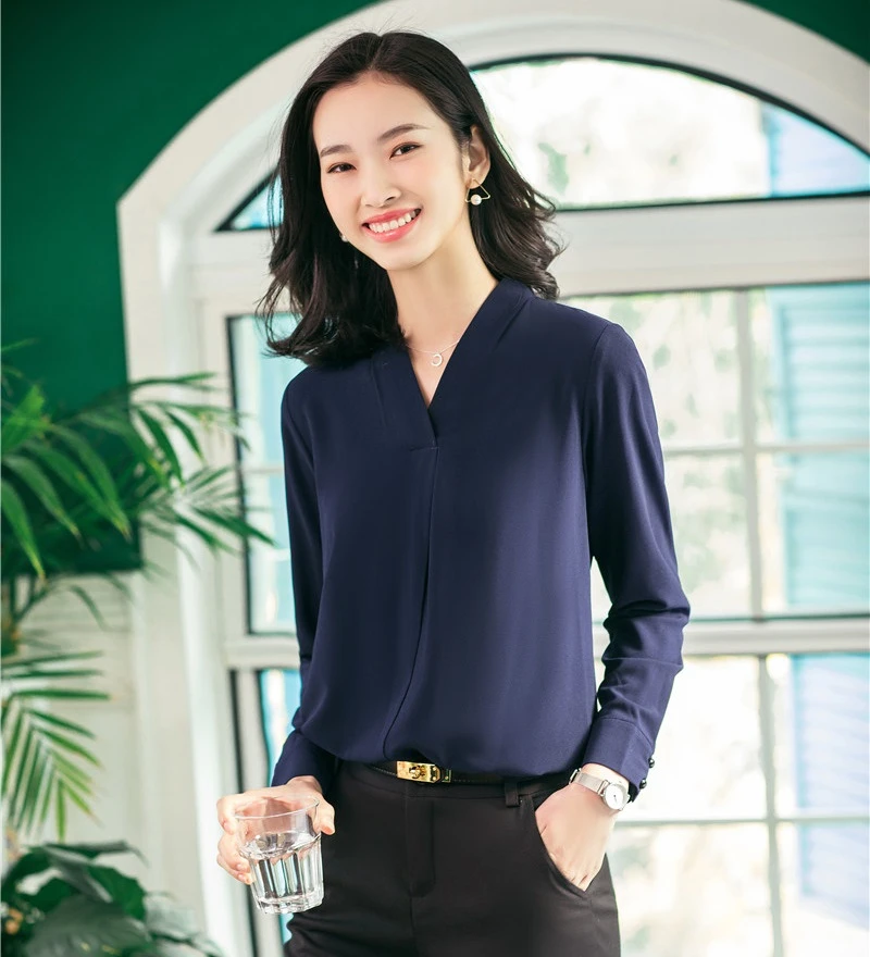 navy blue blouse long sleeve