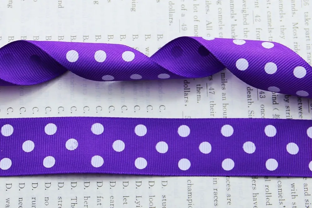 Free shipping 1"(25mm) Grosgrain ribbon Polka Dots printed purple