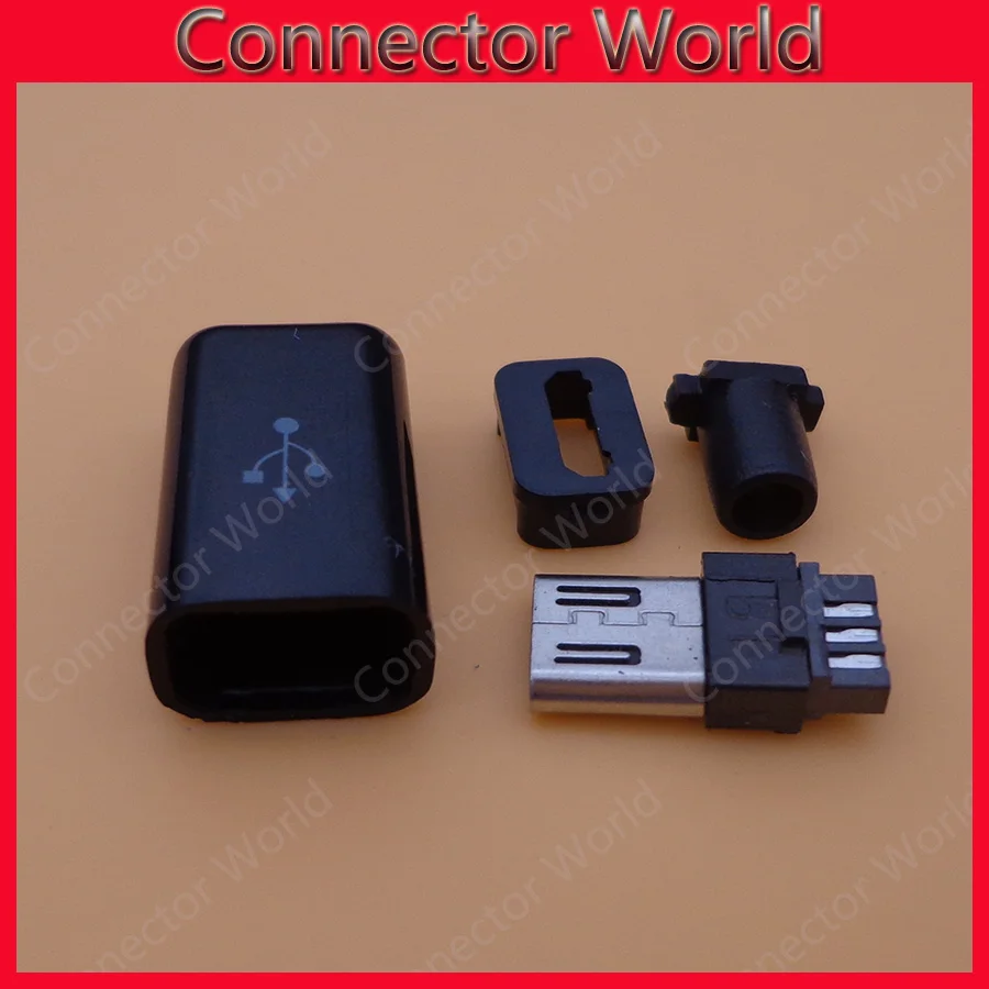 

DIY Micro USB charging jack socket interface connector Type B Male plug 5 pin Four Piece Assembly ,Black White plastic cover