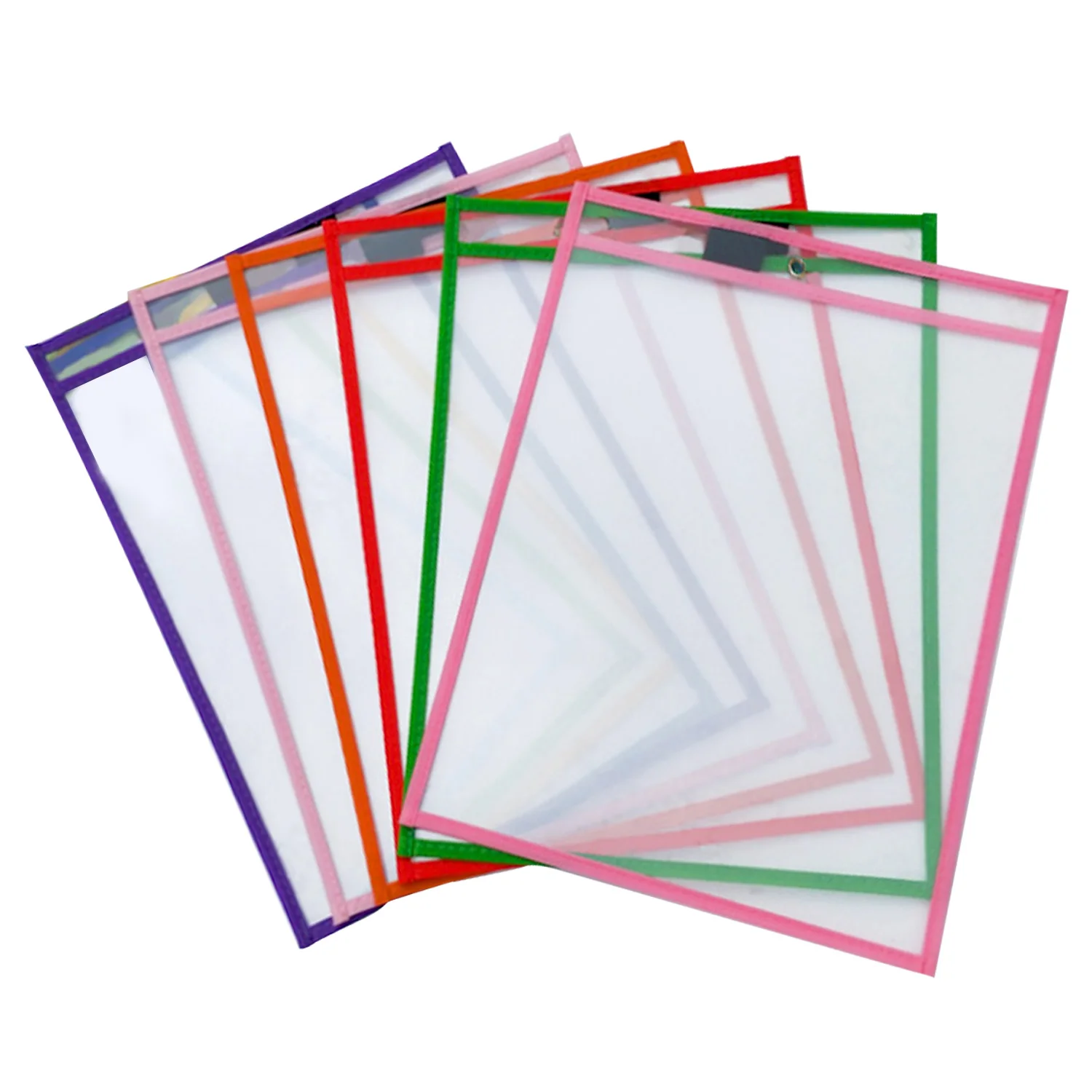 6PCS Mixed Color Behogar 10 шт многоразовые ПВХ сухие стираемые карманы рукава лист протекторы с держателем ручки для офиса студентов школы классных комнат - Цвет: 6PCS Mixed Color