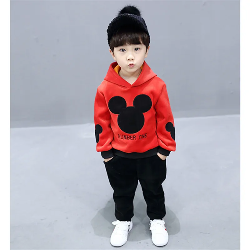 

Children Sets 2018 Autumn And Winter New Boys Thick Cartoon MiQi Gold Velvet Suits Baby Girl Long-sleeved Hooded Sweater 1-6 Y