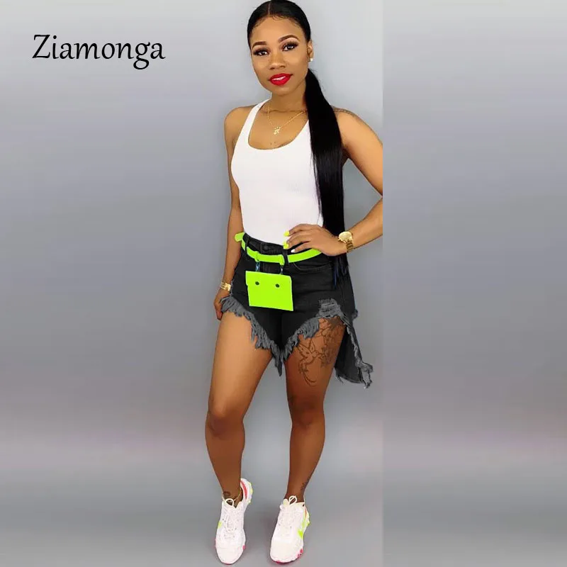 

Ziamonga Plus Size XXL Summer High Waist Short New Women High Waist Denim Shorts Solid Color Tassel Casual Loose Shorts Jeans
