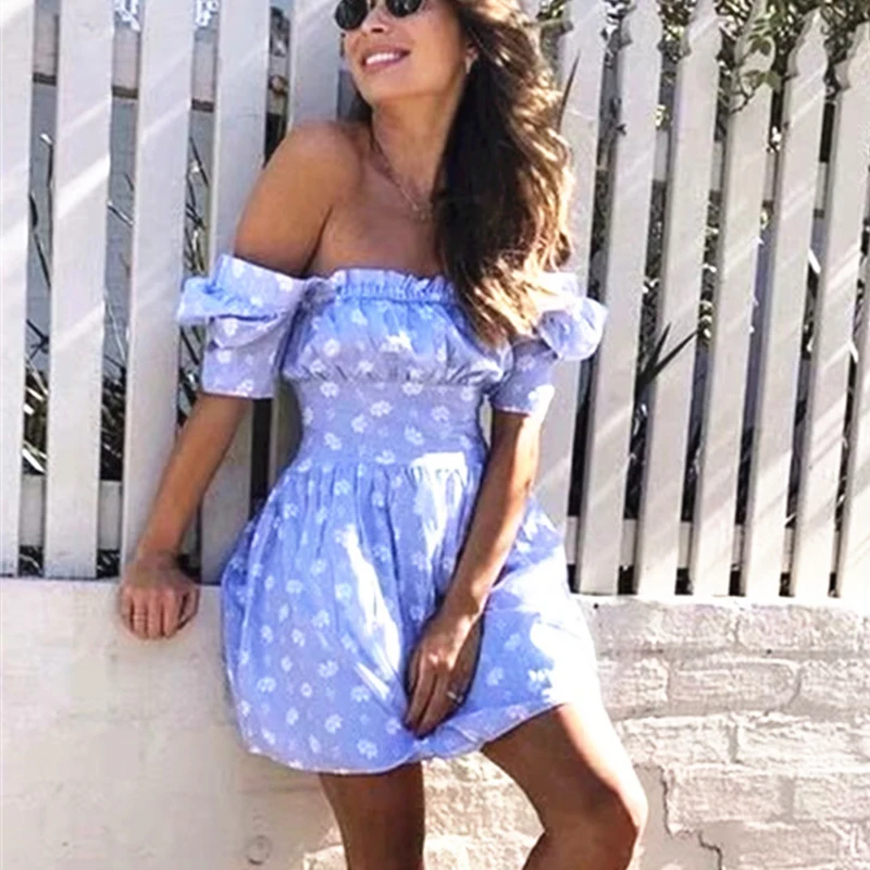 

Summer women's Sexy Floral waist A-line holiday print dress 2019 vestidos beach Women Mini party dresses robe femme