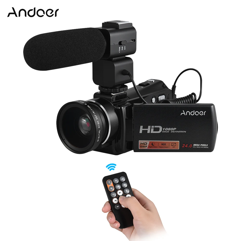 Andoer 1080P Full HD 24 МП Портативная Цифровая видеокамера 0.45X Широкоугольный объектив