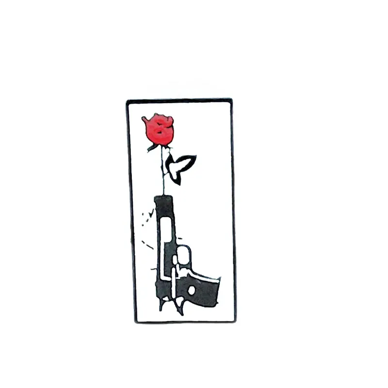 

Simple Black and White Tattoo Series Pistol and Rose Love Couple Broches Fashion Trend Women Lapel Pin Enamel Brooches Jewelry