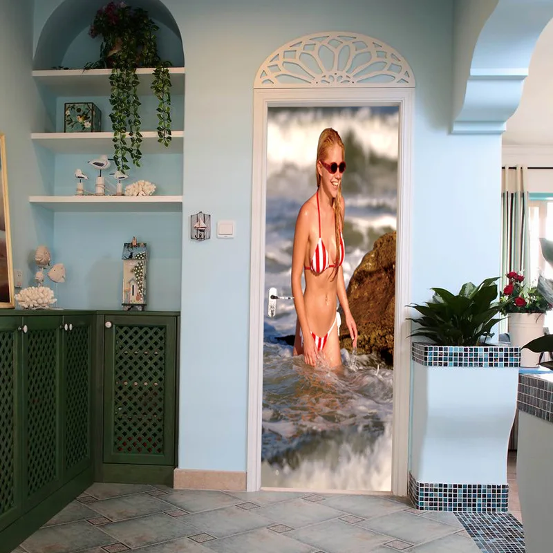 

Creative DIY 3D Door Stickers Swimsuit beauty Pattern for Room Wall Decoration Home Decor Accessories Large Size Wall Sticker
