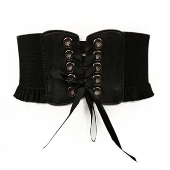

Fashion Women Lady Stretch Buckle Waist Belt Wide Elastic Corset Waistband Corset Around Cinch PU Leather Tie Bowknot