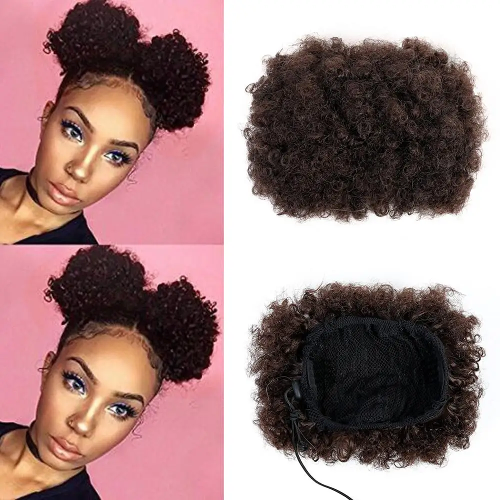 

MEIFAN Multiple Colors Short Kinky Curly Synthetic Hair Chignon with Rubbon Band Drawstring Wrap Ponytail Hair Extensions