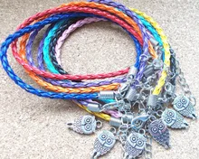 Animal Moon Cat Owl HAMSA HAND Bracelets Lucky Charms Weave Leather Bracelet Amulet Jewelry Wristband For Women Gifts 10pcs D5