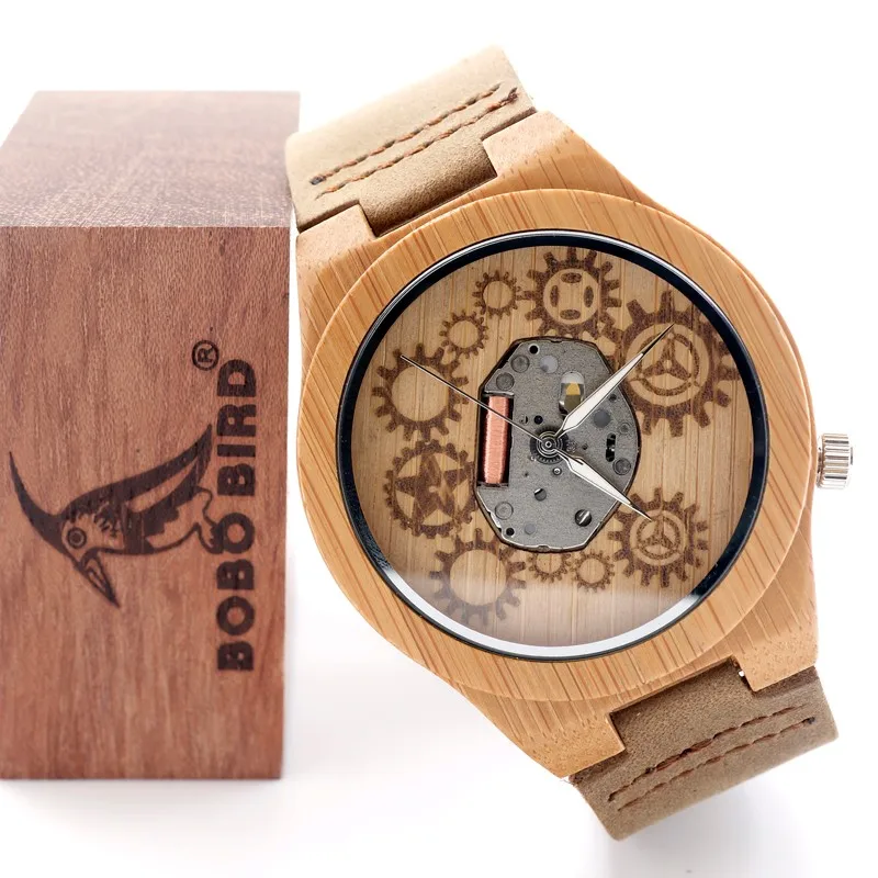BOBO BIRD Mens Bamboo Wooden sport Quartz Watches Causal Dress with Luminou Hands as Gift relogio masculino
