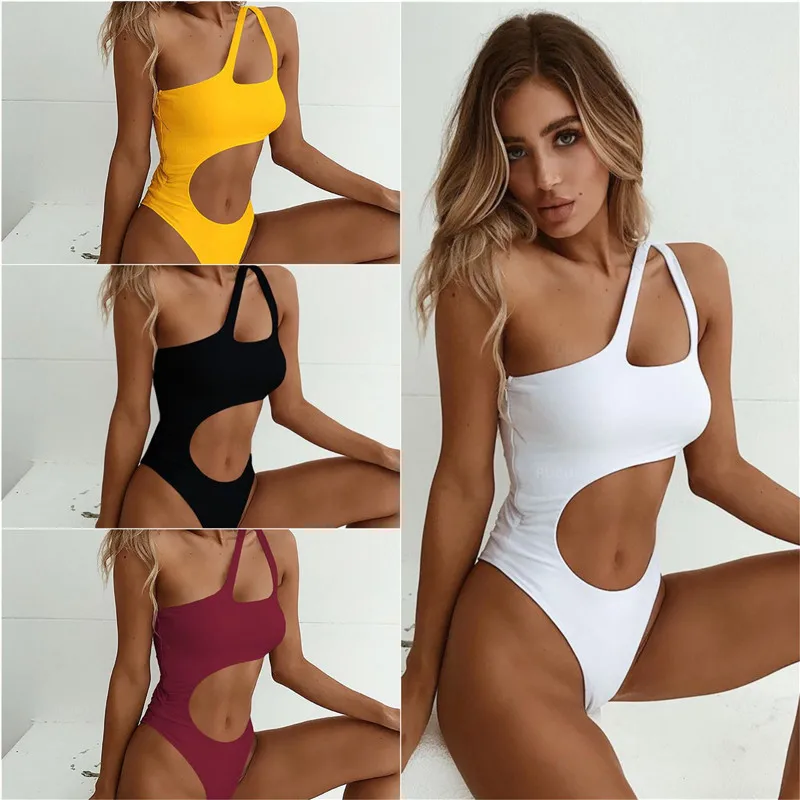 

Sexy White One Piece Swimwear One Shoulder Hollow Out Women Swimsuit Backless Monokini Push Up Swimwear Bathing Suit Bodysuit