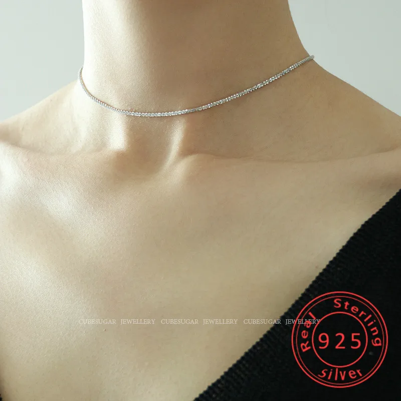 

WIN-B 925 sterling silver collares necklace women Flat snake Link Chain Lobster Clasp collares necklaces for female kolye bijoux