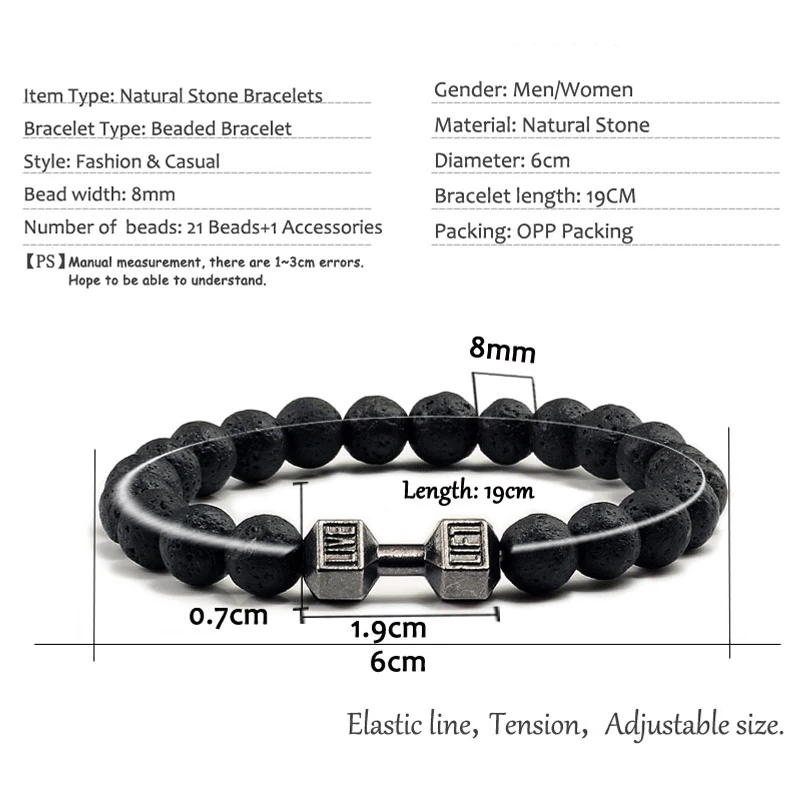 14 Style Natural stone Metal Dumbbell Lava Stone Beads Bracelets Bangles Women Jewelry Men Bracelet Couple Pulseras Hombre mujer