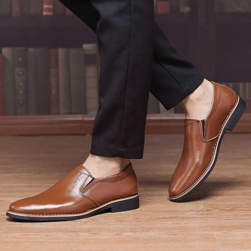 

Masorini Leather Concise Men Business Dress Pointy Black Shoes Breathable Formal Wedding Basic Shoes Men WW-554