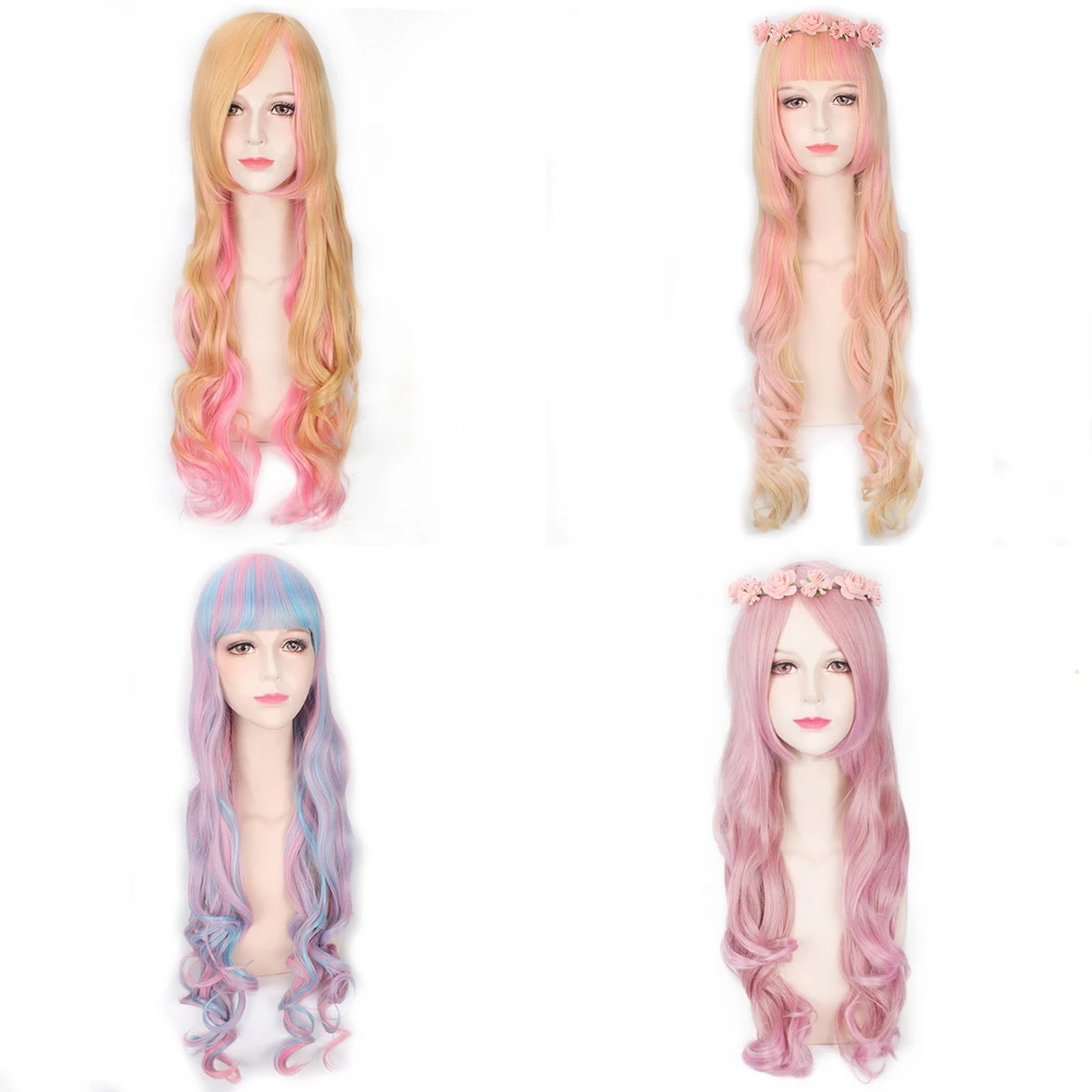 

2018 Fashion Orange Pink Ombre Long Wavy Wig Anime Cosplay Harajuku Lolita Hair Wigs For Women 4 Models Available