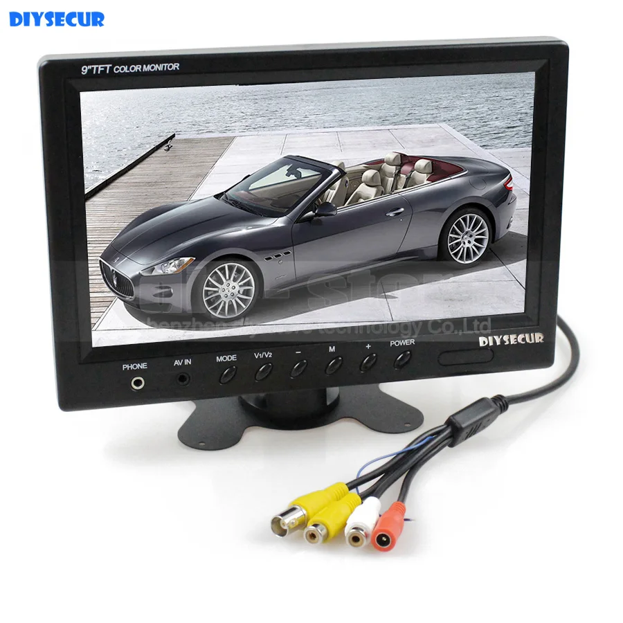 DIYSECUR 9 inch TFT LCD Video Security Monitor Display Reverse Rear View Monitor Screen with BNC / AV Input Remote Control