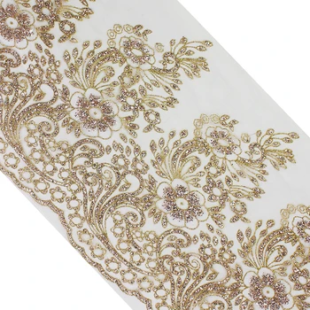 

10yards Glitter Gold Sequin Lace Trim Flower Applique Ribbon Fabric Motif Trimming Tape Venice for Clothes Dress Decorated T2770