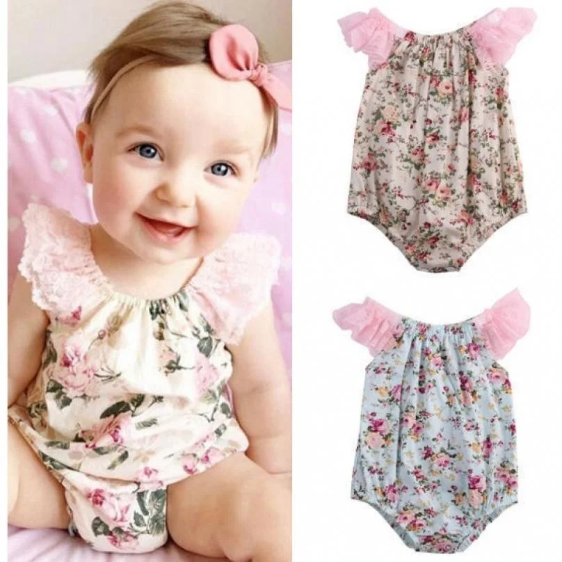 

Ruffled Short sleeve Floral Romper For Baby Girl