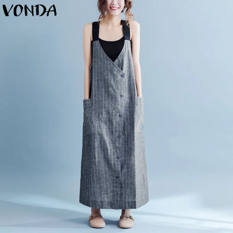 Women Striped Dress 2018 Summer Sexy Strap V Neck Sleeveless Casual Loose Solid Long Maxi Dresses Plus Size Oversized Vestidos Dresses