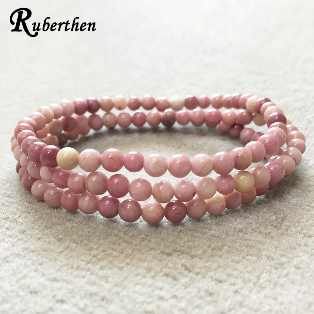 

Ruberthen Hot Sale 4 mm Rhodonite Stacking Bracelet set Fashion Women`s Bracelet 3 Wrap Mini Gem Stone Energy Bracelet