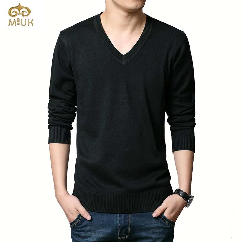 MIUK Large Size Sweater Man 100% Cotton Knitted Winter Warm Pullovers XXXL XXL V neck Long 