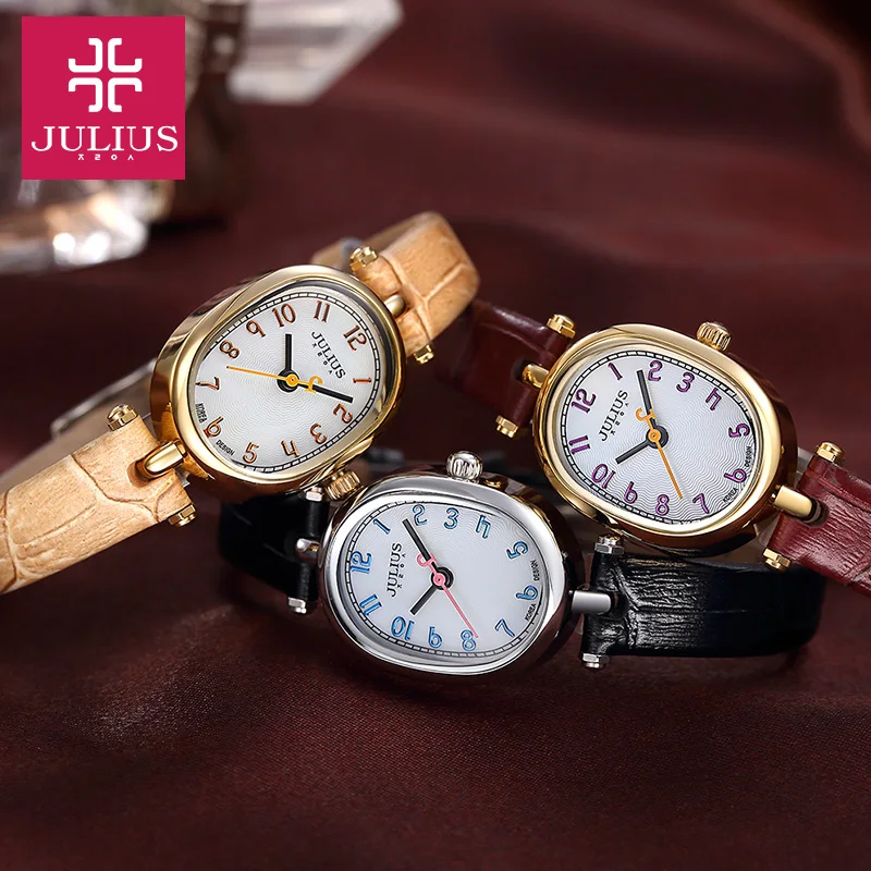 Julius женские наручные часы Япония Кварцевые часов тонкой моды платье кожаный браслет простой ретро день рождения Девушка Рождественский подарок