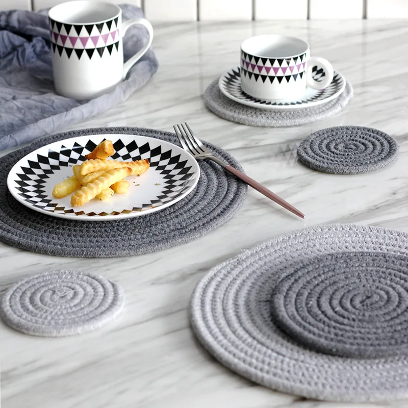 Placemat Pad Coasters Kitchen Table Mats Cotton Linen Knitting Bowl