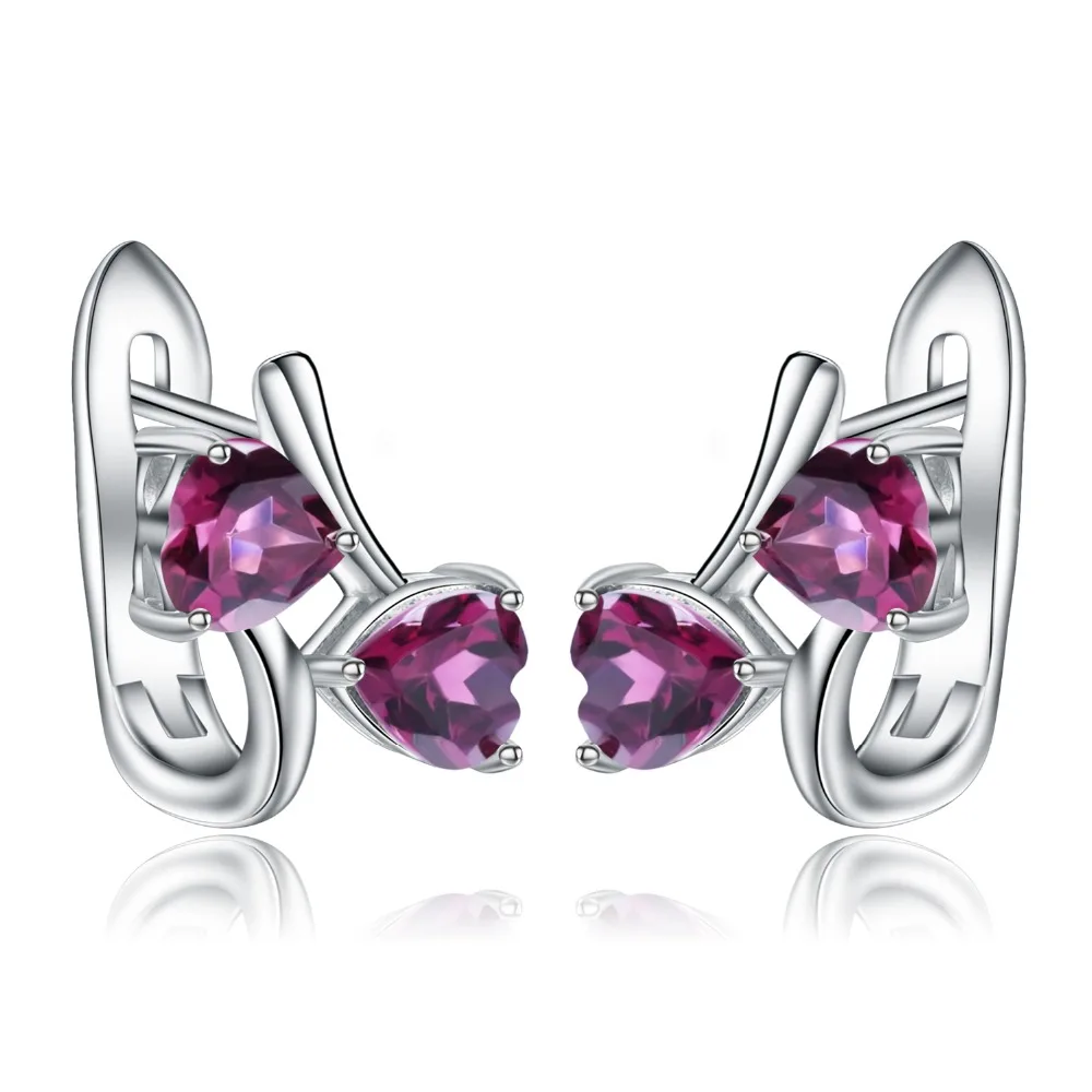 

GEM'S BALLET 2.23Ct Natural Rhodolite Garnet Heart Shape Earrings 925 Sterling Silver Cute Stud Earrings for Women Fine Jewelry