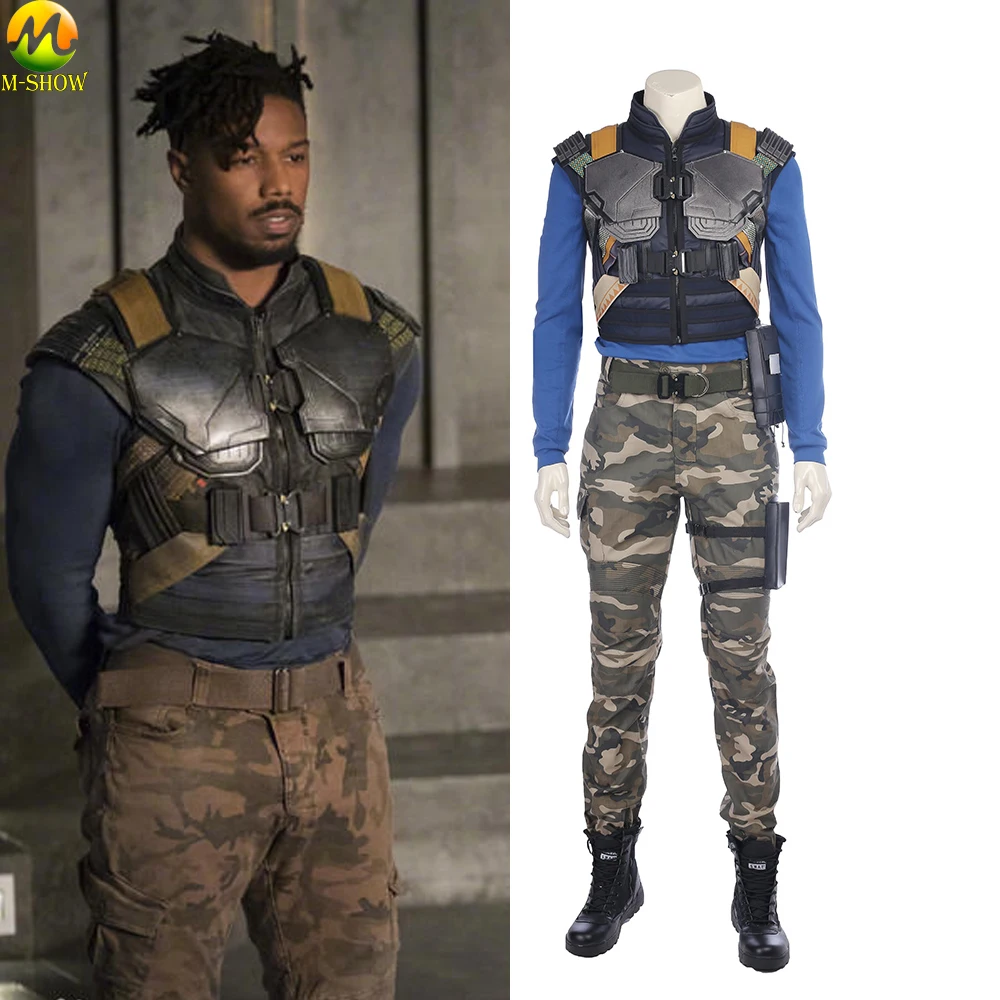 

Movie Black Panther Cosplay Costume Erik Killmonger Cosplay Costume Halloween Men Cosplay Amer Full Set Custom Made