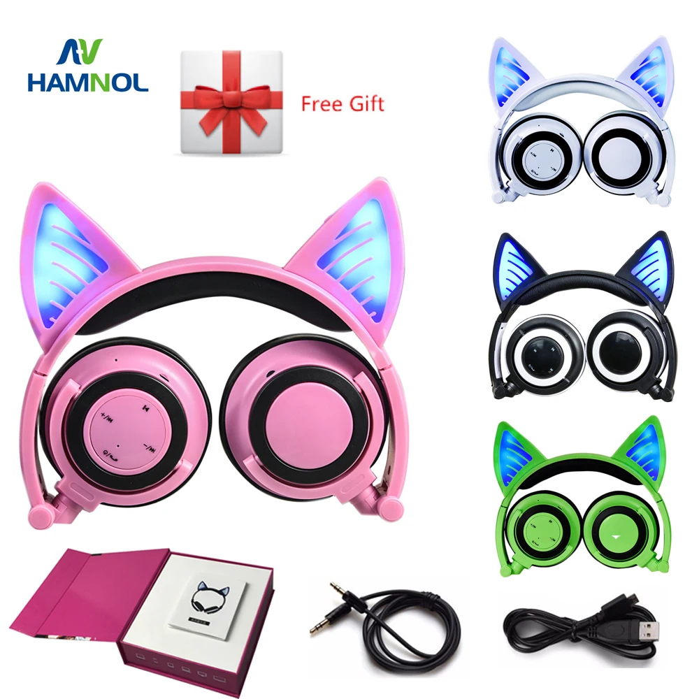 Foldable Glowing Wireless Bluetooth V4.2 Headset Cat Headphone Cat Ear Earphone with Mic LED for PC Computer and Mobile Phone Foldable Glowing Wireless Bluetooth V4.2 Headset Cat Headphone Cat Ear Earphone with Mic LED for PC Computer and Mobile Phone