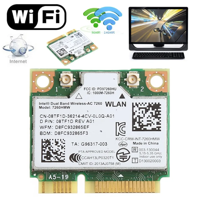 

Dual Band Bluetooth 4.0 Wireless Mini PCI-E Card For Intel 7260 AC DELL 7260HMW-PC Friend