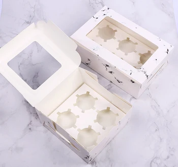

50Pcs Marble Pattern Transparent Window Baking Box Round Cup Cake Box West Point Muffin Packing Wedding Candy Gift Cookies Bogs