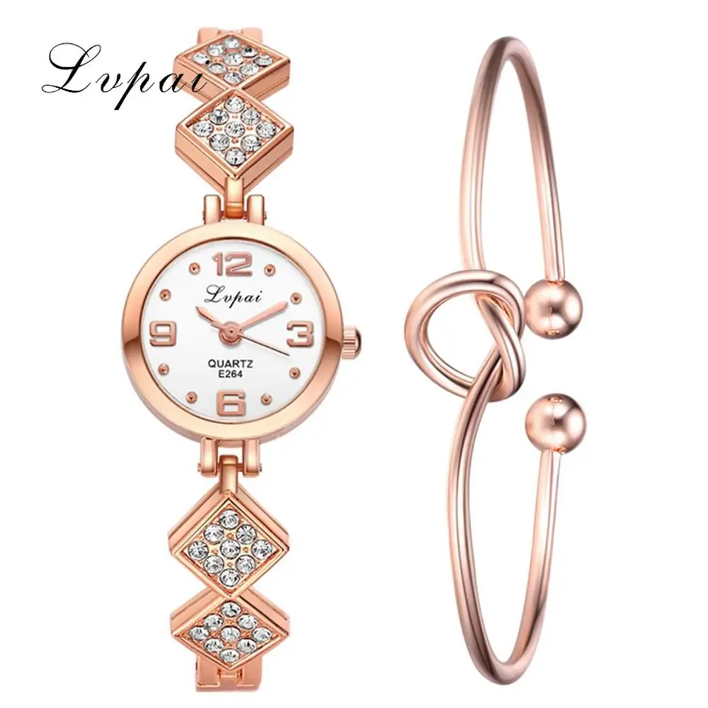 Gold White Bracelet Lvpai женский раскошный ремешок для часов розовое золото часы женские кварцевые женские серебряные наручные часы женские часы Relogio Feminino набор - Цвет: Gold White Bracelet
