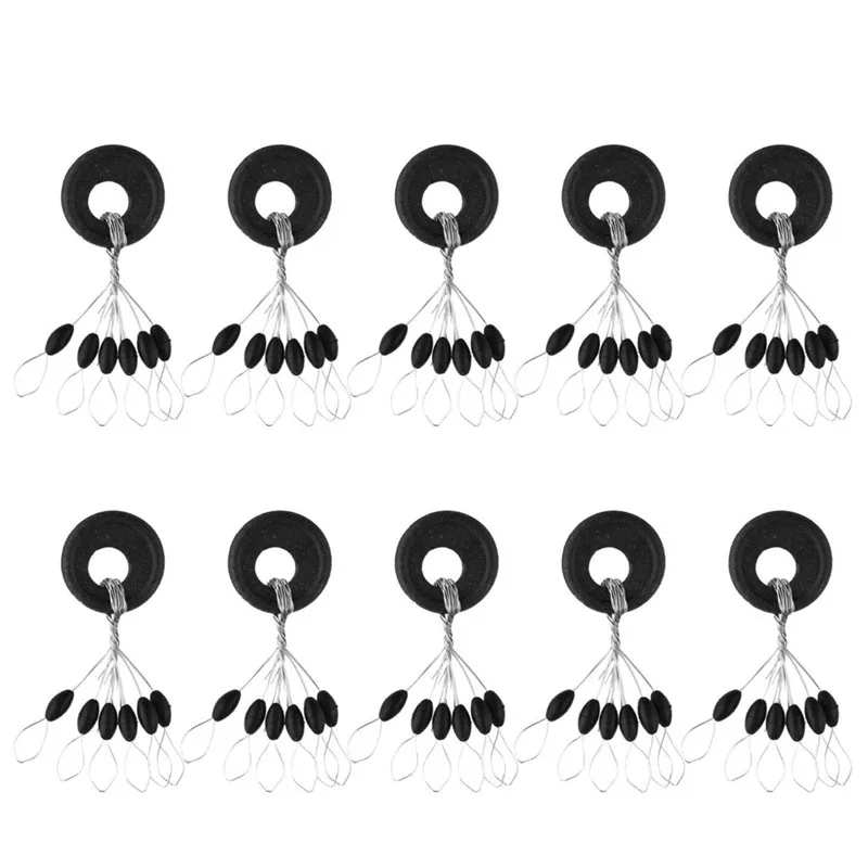 

10 Pcs 6 in 1 Size L Black Rubber Oval Stopper Fishing Bobber Float