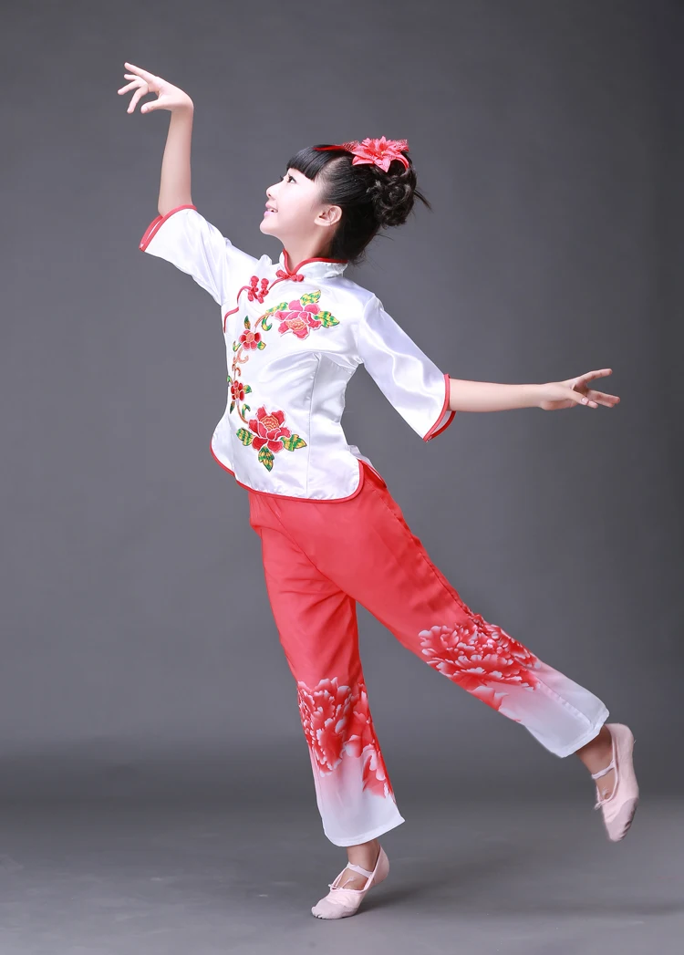 Chinese Folk Dance Children's Dance Clothing Girl Fan Drum Dance Custome Yangko Dance Classical Costume Folk Dance Costumes