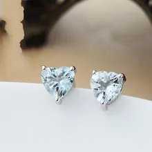 925 Чистое серебро натуральное сердце серьги-гвоздики синие серьги с драгоценным камнями