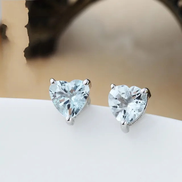 925 Pure Silver Natural Heart Stud Earring Blue Gem In 925 Pure Silver Natural Heart Stud Earring Blue Gem